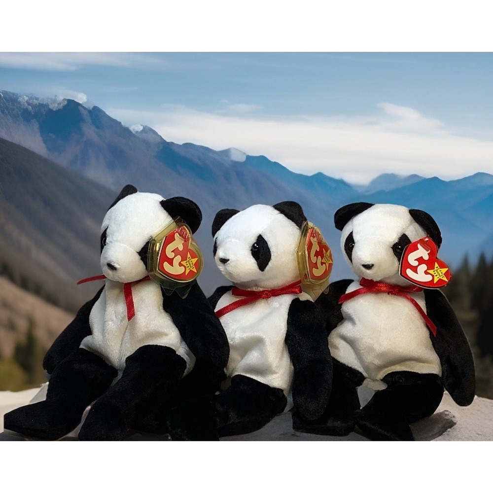 3 Ty Beanie Baby Fortune the Panda‎ Bears  NWT  Adorable!